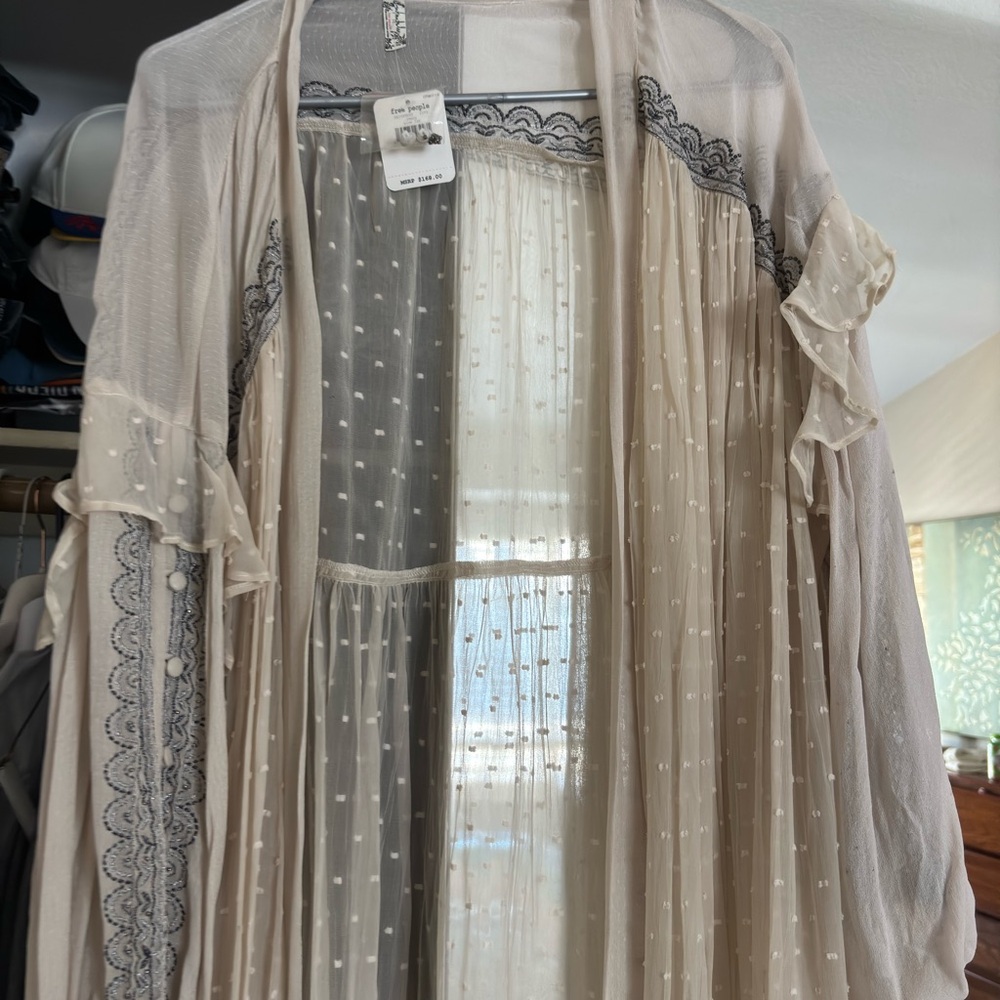 Free People Sheer Cream Long Kimono - Picture 5 of 7